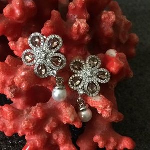 Sterling smoke quartz pearl earrings
